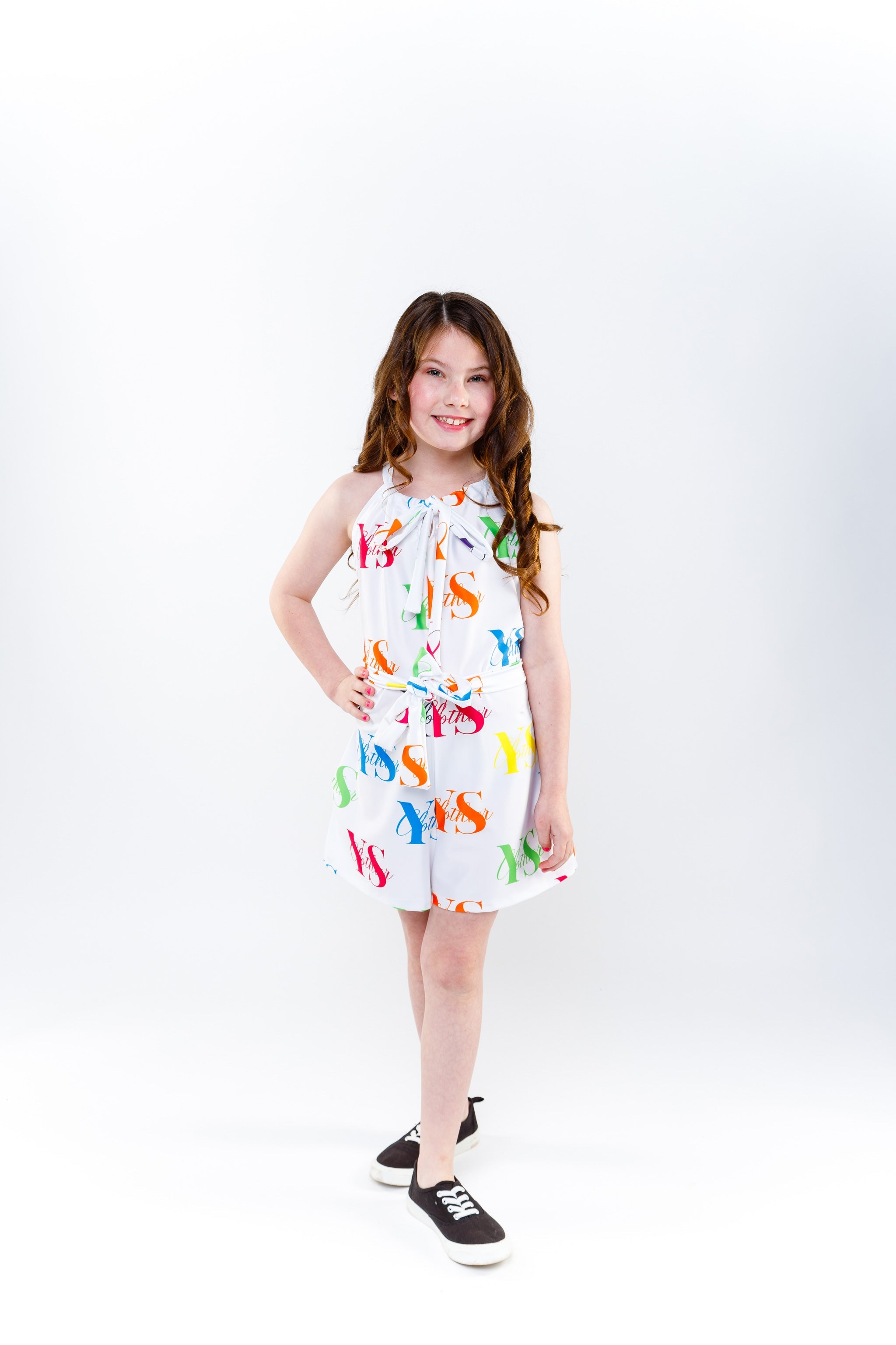 Lyndon Girl’s Sleeveless Short Romper with Tie Belt