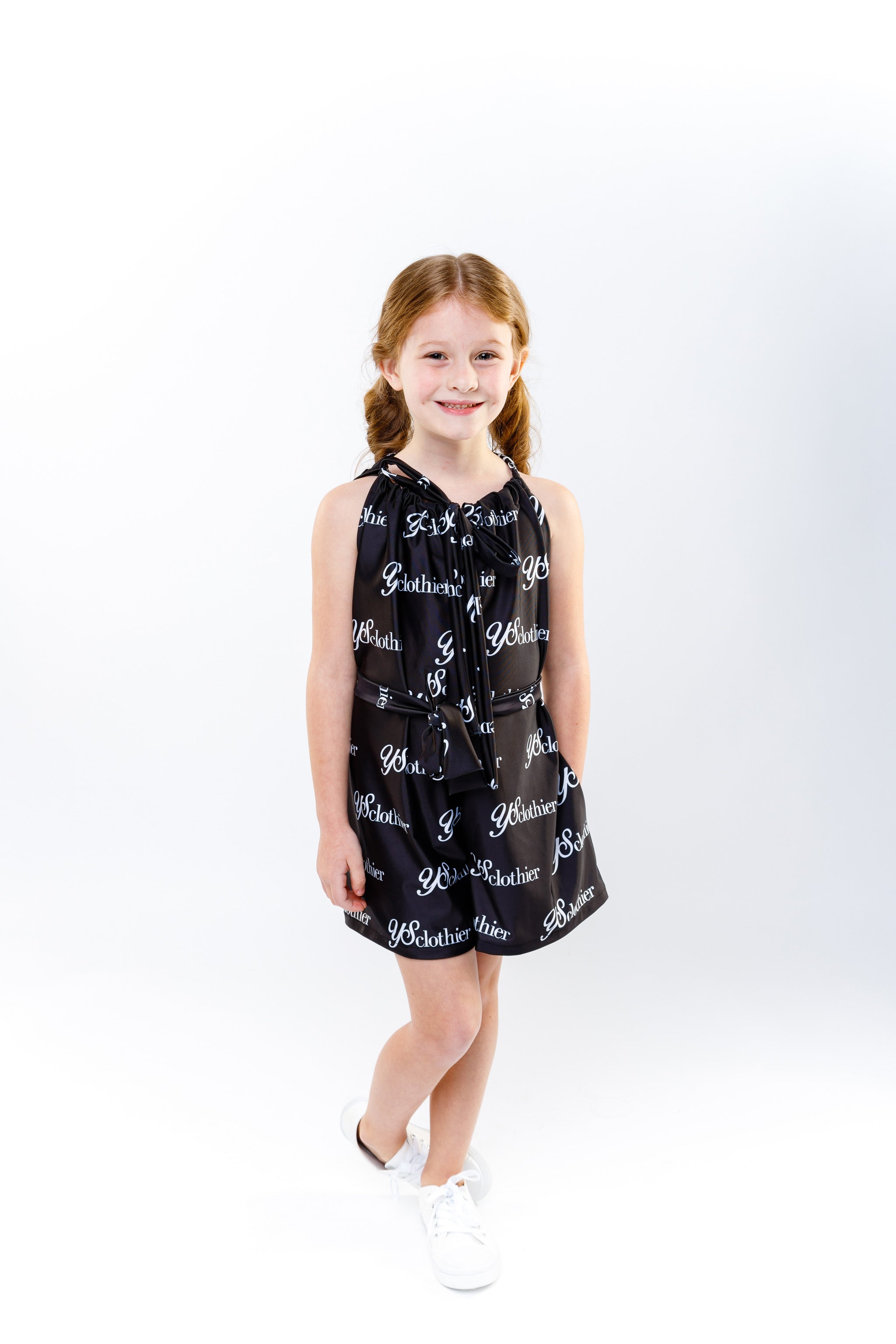 Lyndon Girl’s Sleeveless Short Romper with Tie Belt