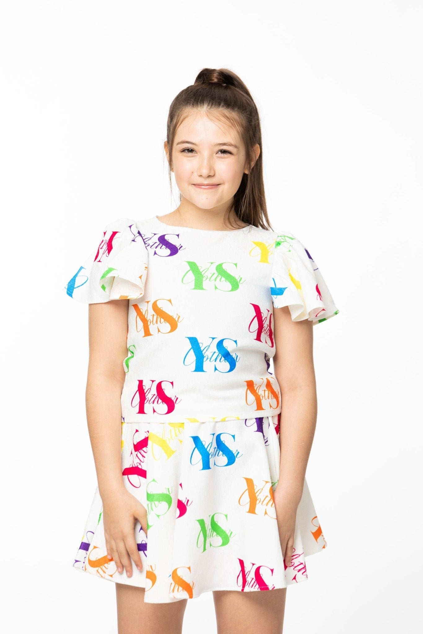 Lexi Letter Print Ruffled Short Sleeve Top